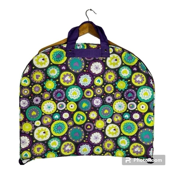 Floral Heart Pattern Travel Garment Bag Pale Purple & Neon Green NWOT - Picture 2 of 8
